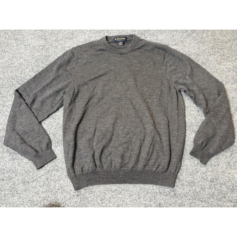 Brooks Brothers Sweater Mens M Gray Merino Wool Crew Neck Knit Stretch Pullover